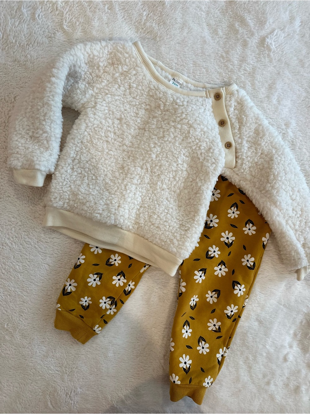 Cozy Cream Sherpa Top & Mustard Floral Jogger Set - Kids Matching Set